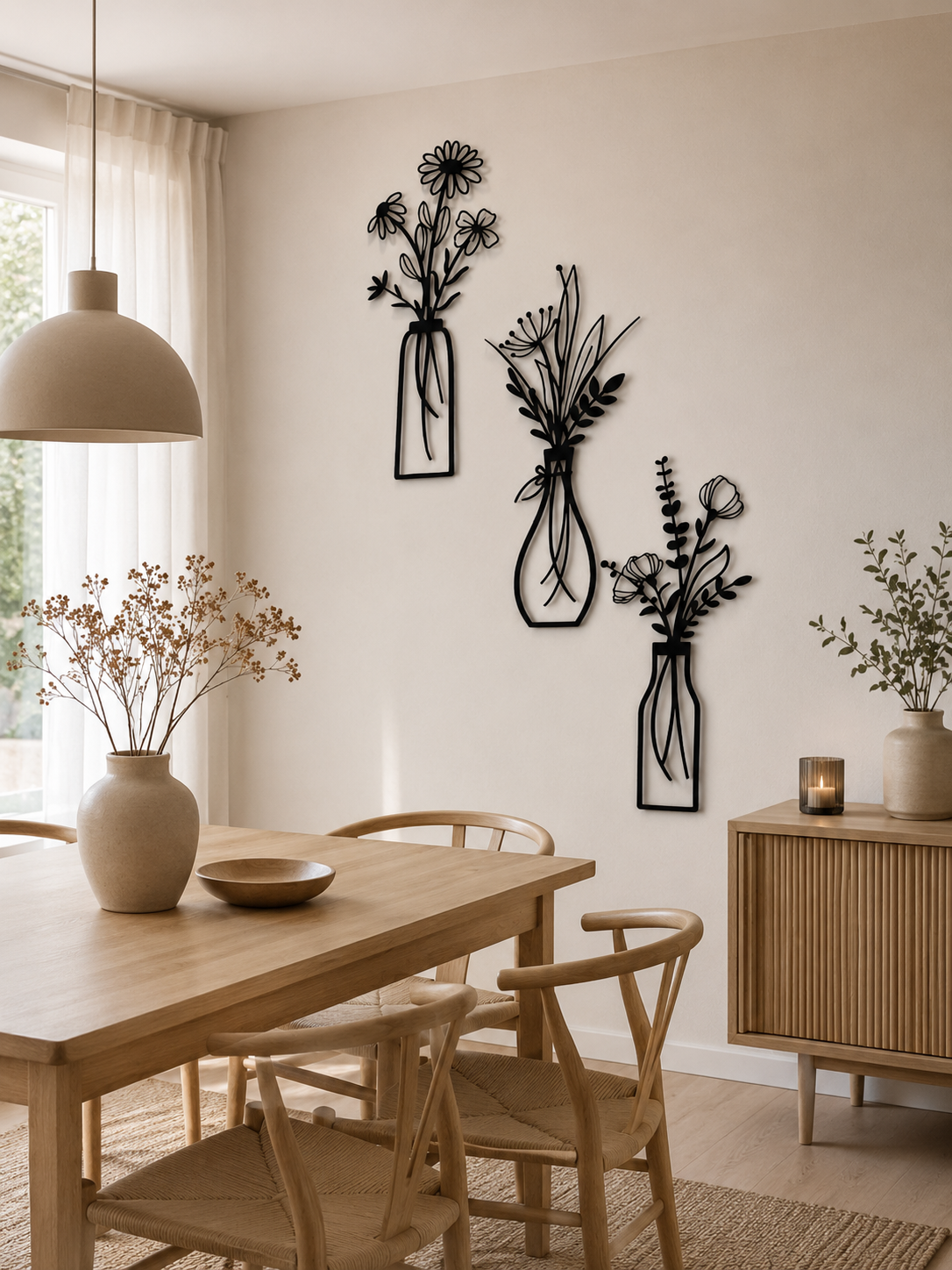 Triptyque Mural Floral en MDF Noir🖤