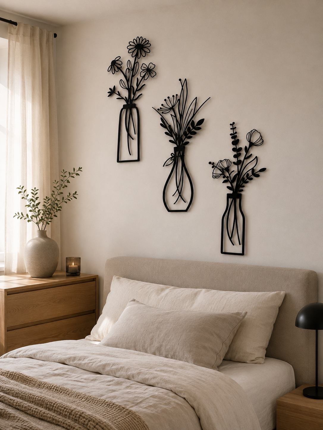 Triptyque Mural Floral en MDF Noir🖤