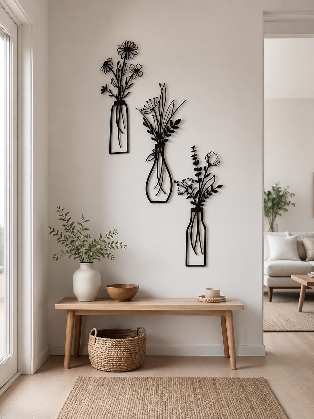 Triptyque Mural Floral en MDF Noir🖤